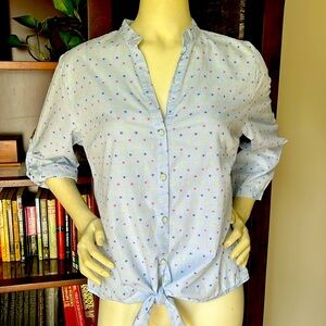 Brooks Brothers Tie Front Confetti Print Top